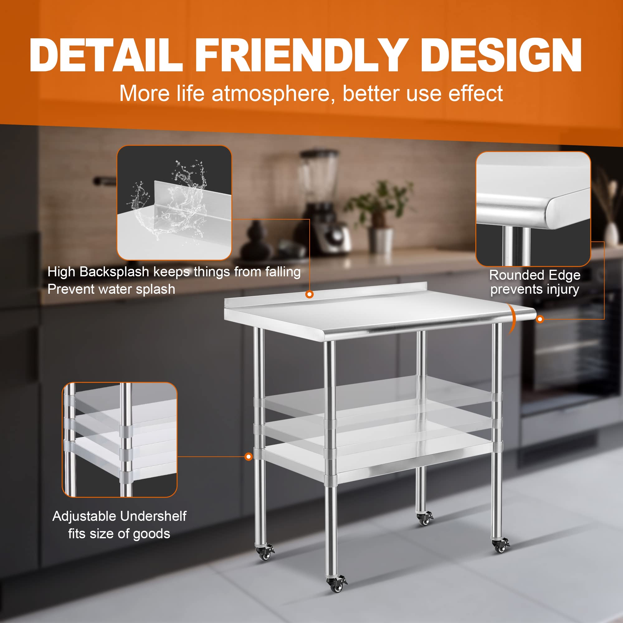 ステンレス製作業テーブル（バックスプラッシュ付き） Amazon.co.jp: GRIDMANN ステンレススチール キッチン準備